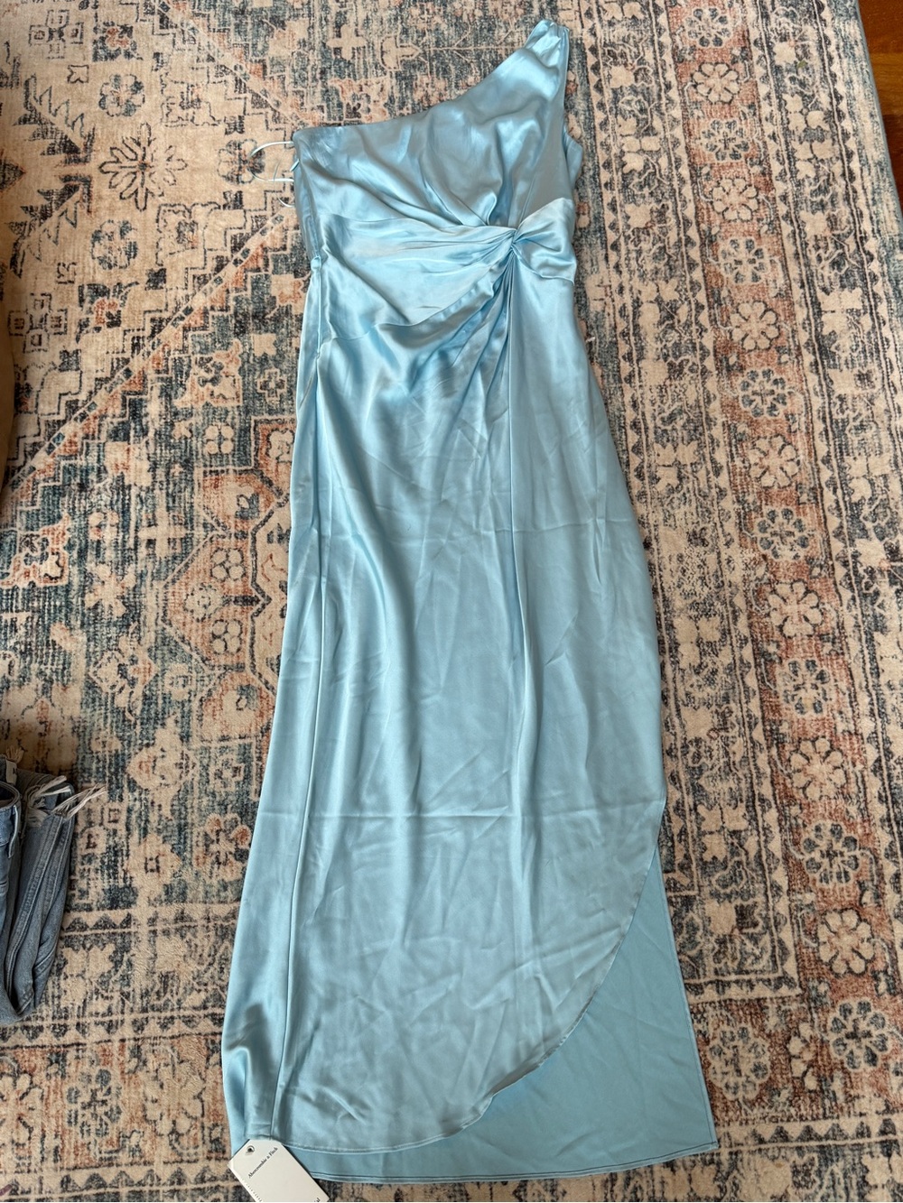 Abercrombie & Fitch NWT Blue Satin One Shoulder Midi Dress Wedding Guest Medium - Picture 3 of 10